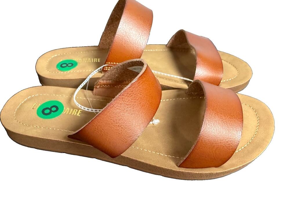 Cushionaire Imelda 2-Band Slide Sandals Tan Women’s Size 8M New